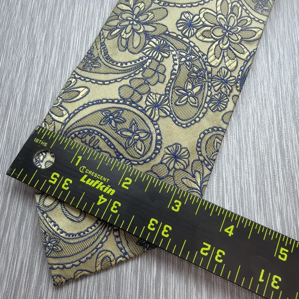 Lilly Pulitzer Mens Tie Gold Navy Blue Paisley Floral Embroidered Preppy